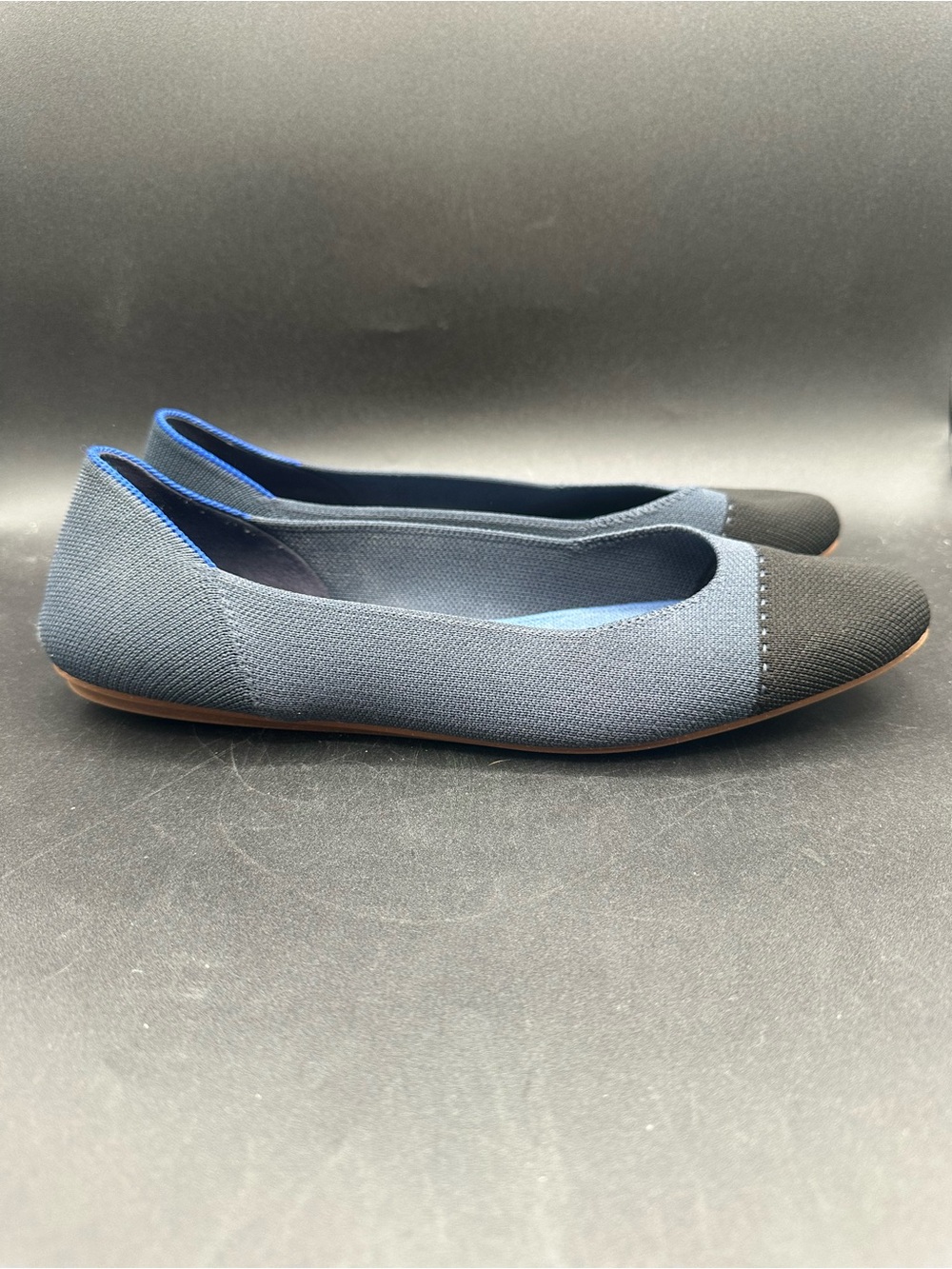Rothys The Flat Knit Slip On Shoe Navy Black Cap Toe Womens Sz 11.5